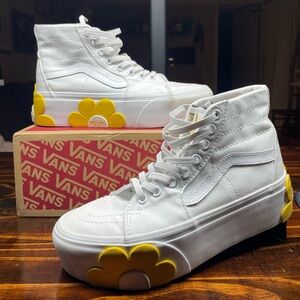 Vans White Canvas High-Top Sneakers With Flowers
